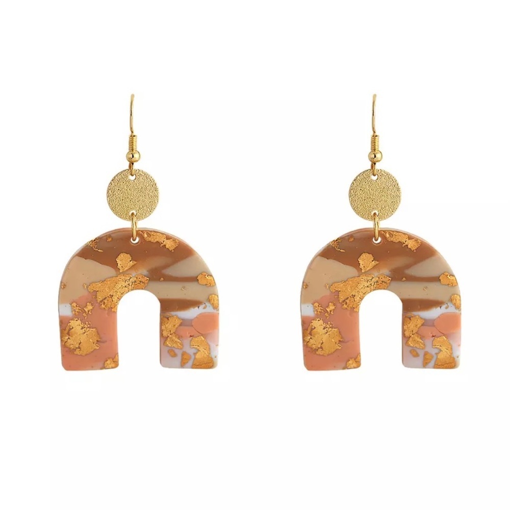 New Bohemian Polymer Clay drop earrings pastel Retro Nude Earth Tone Gold